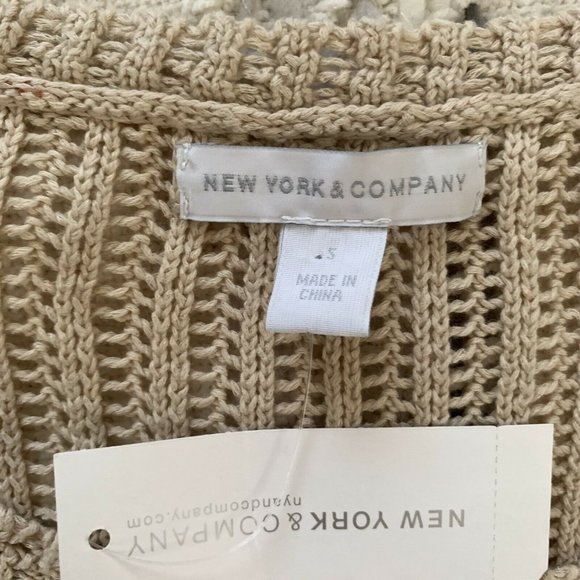 NEW YORK & COMPANY CROCHET KNIT TOP SHORT SLEEVES BEIGE COLOR SZ SMALL NWT WOMEN - Picture 7 of 9